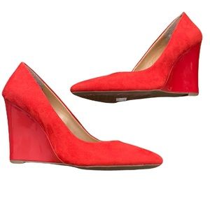 Cosmopolitan Ruby Red Faux Suede 4+” Wedge Heels